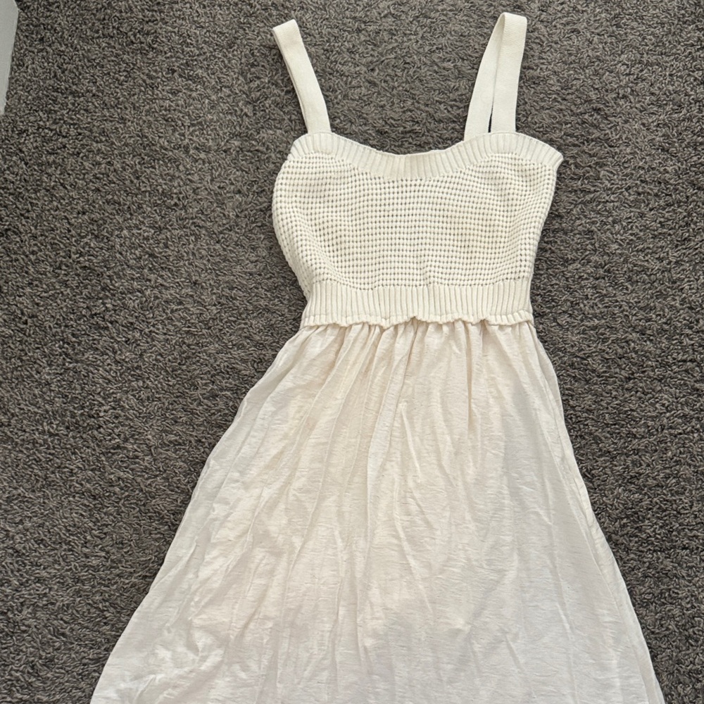 Elegant Cream Knit Women Dress